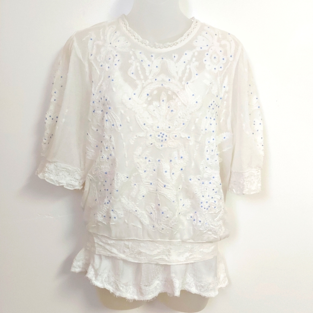 NWT Sfera Iconic Boho White Lace Blouse with Camisole, Size XL